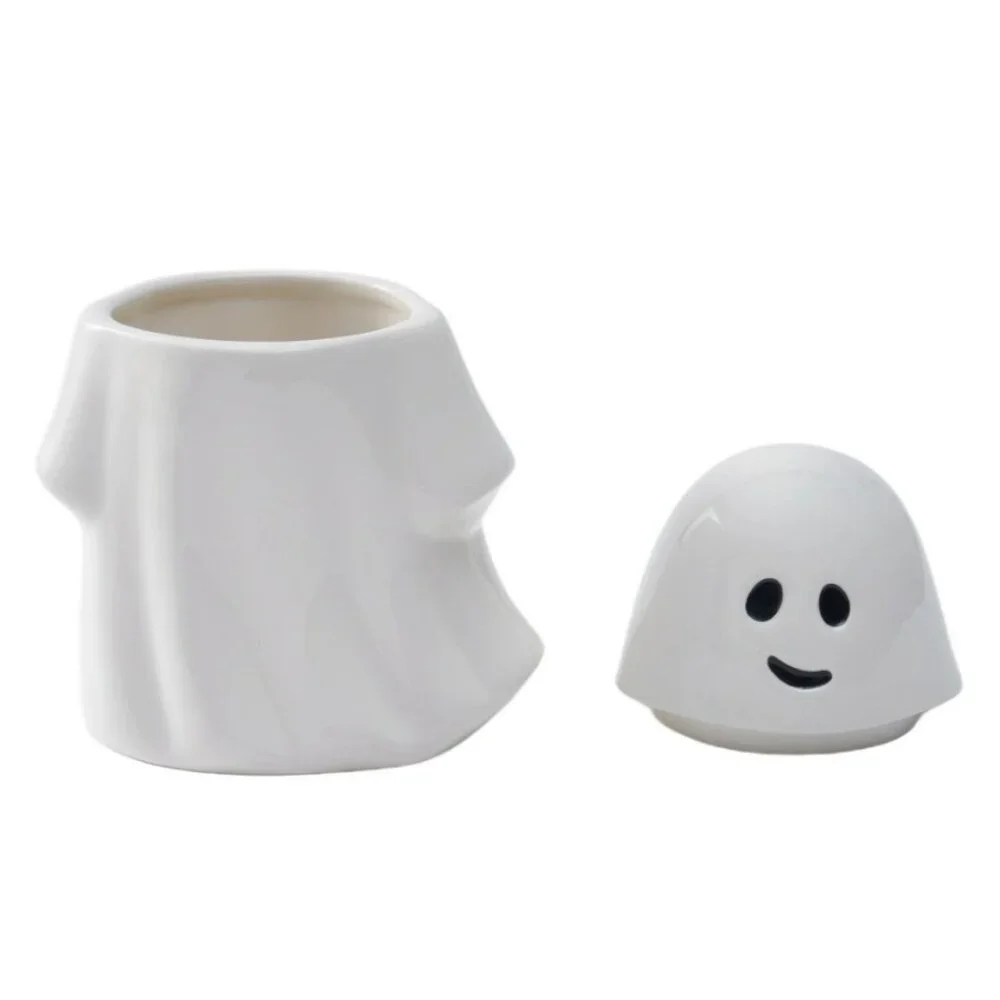 NEW Ceramic Ghost Cookie Jar Treat Food Storage Candy Kitchen Decor White Party